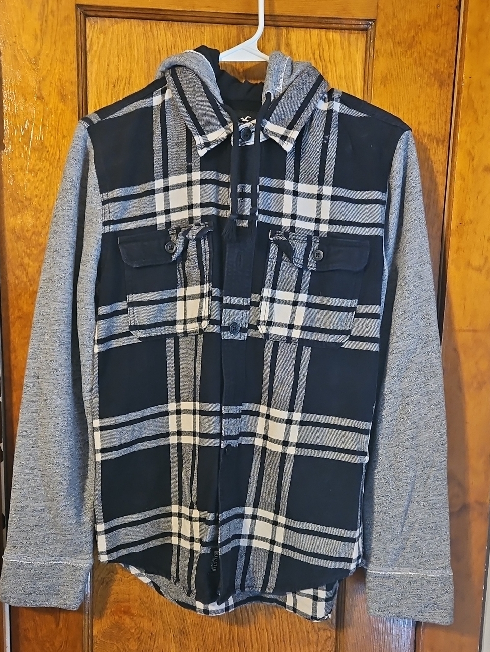 Hollister Black & Gray Plaid Hooded Shirt Jacket